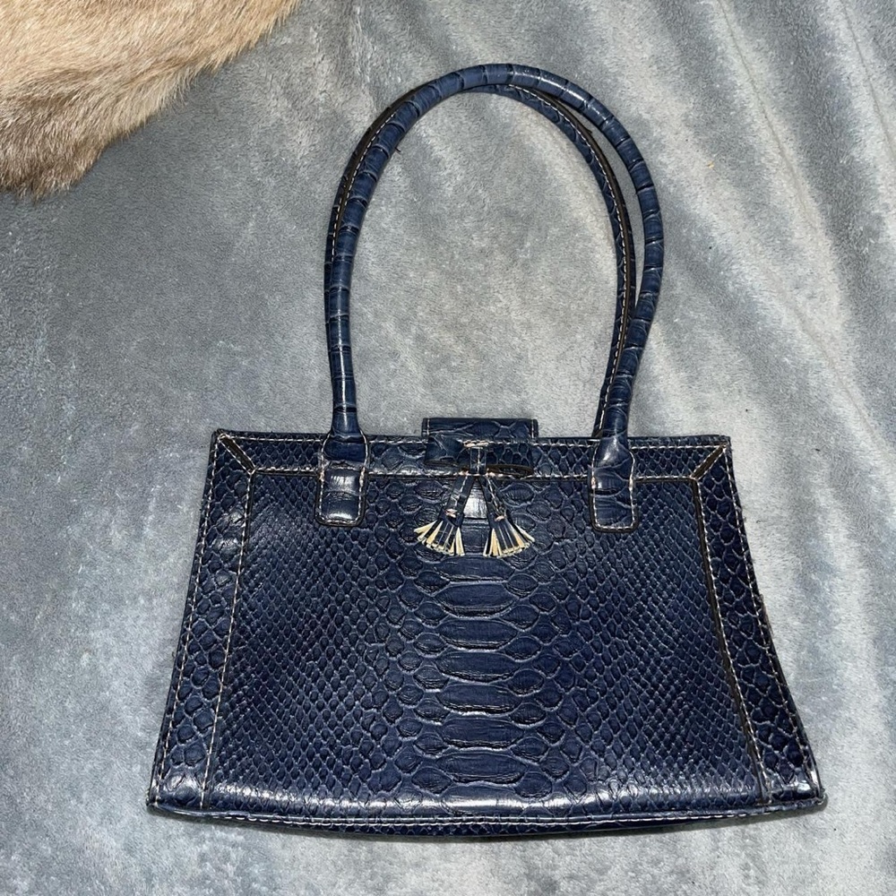 Navy blue crocodile shoulder bag